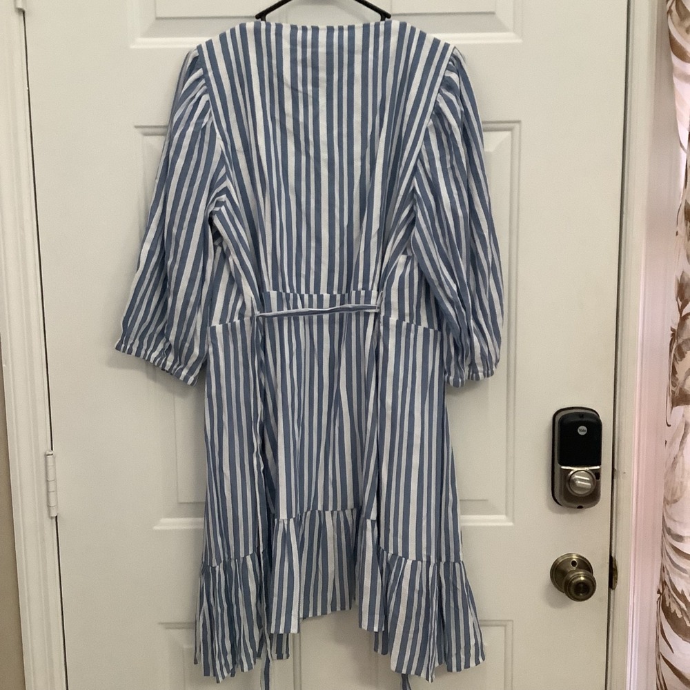 Tommy Hilfiger Women Blue Striped V-Neck Wrap Dress‎ Large - Picture 6 of 12